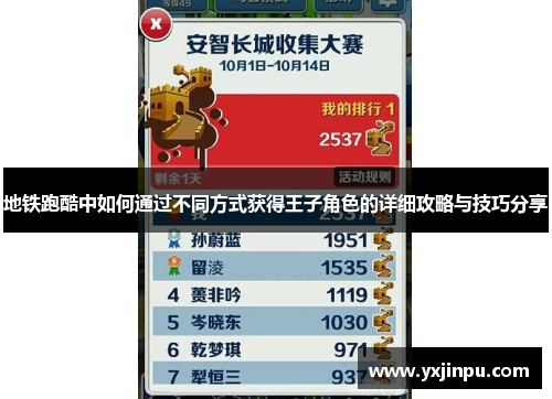 地铁跑酷中如何通过不同方式获得王子角色的详细攻略与技巧分享
